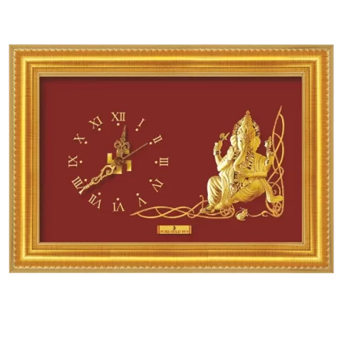 Lord Ganesh With Watch Gold Frame