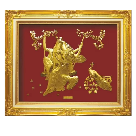 Radha Krishana Gold idols Frame