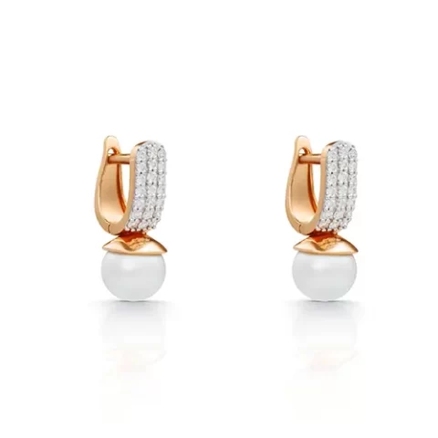 Pearl Hoop Diamond Earrings
