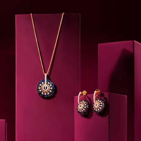 Eternal Blue Blossom Diamond Pendant Set