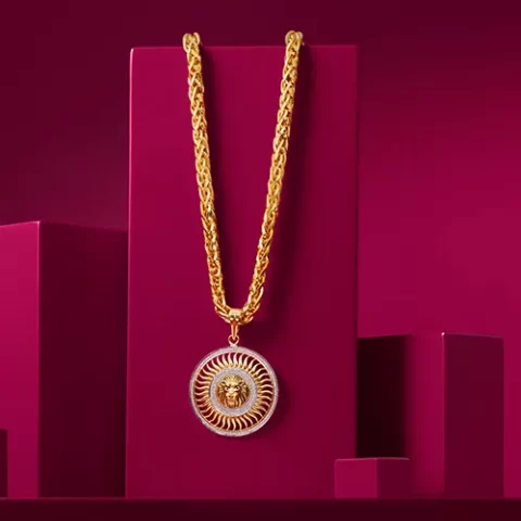 Lion Gold Men Pendant with Chain