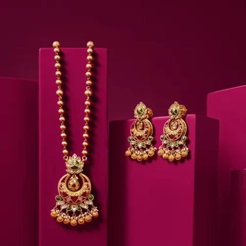 Traditional Charm Long Gold Necklace Set