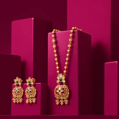 Temple Style Gold Long Necklace Set