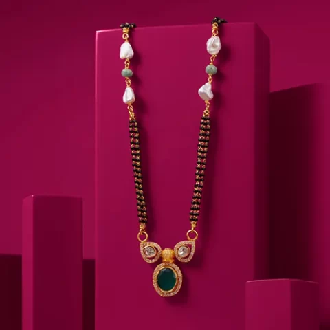 Classic Green Stone Gold Mangalsutra