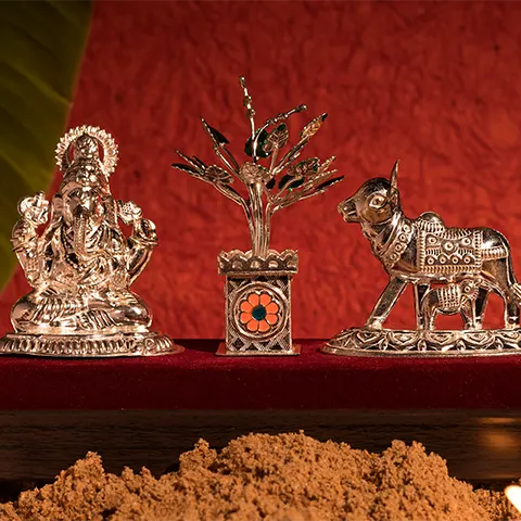 Cow & Calf Idol with Tree (Kamdhenu Inspired)