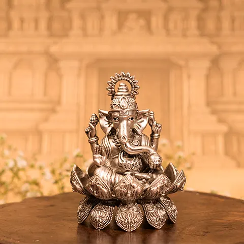 Silver Lotus Ganesh Idol