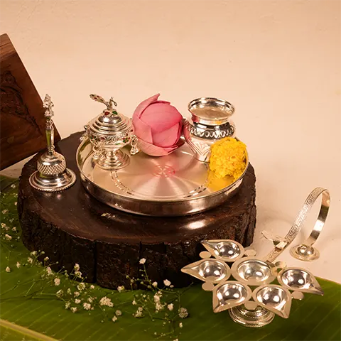 Traditional Silver Pooja Thali Set