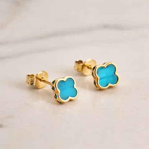 Azure Clover Blue Gold Studs