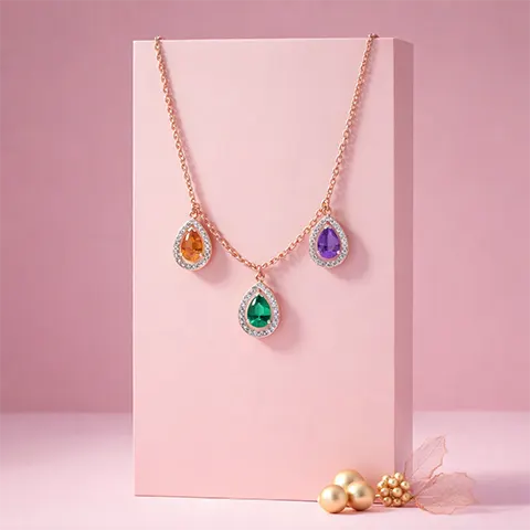 Rainbow Teardrop Pendant Chain