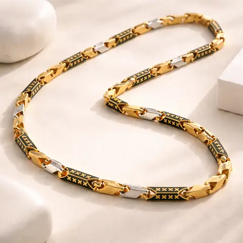 Dual-Tone Geometric Men’s Gold Chain