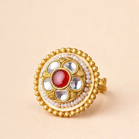 Polki Pearl Statement Gold Ring