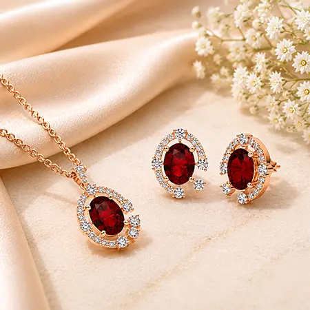 Royal Crimson Ruby Halo Pendant Set