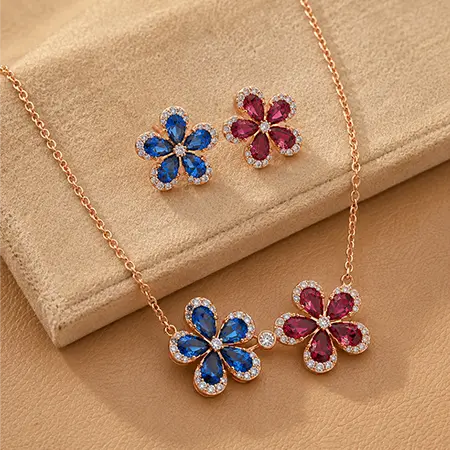 The Vibrant Blossom Gemstone Pendant Set