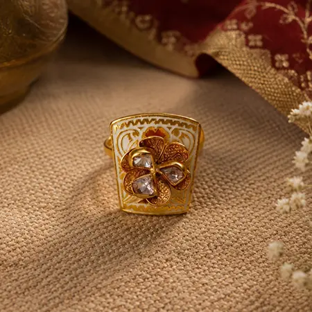 White Meenakari Floral Statement Ring