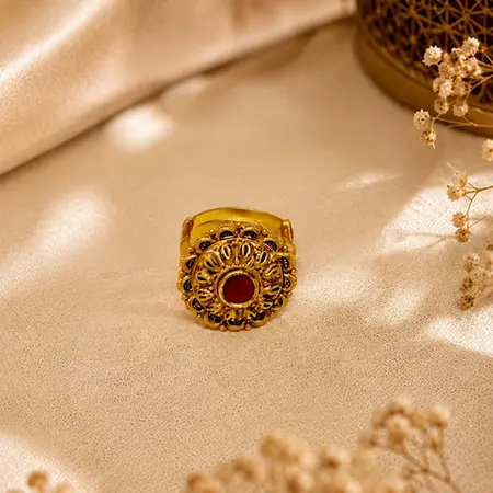Ruby-Hued Floral Statement Ring