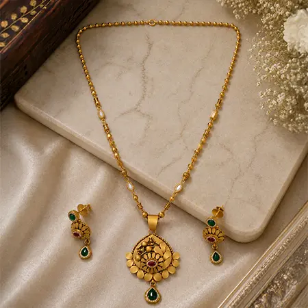 Gold Beaded Pendant & Earring Set