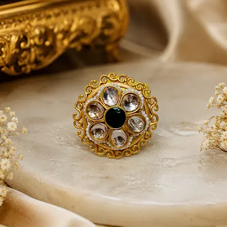 Royal Antique Kundan Floral Statement Ring