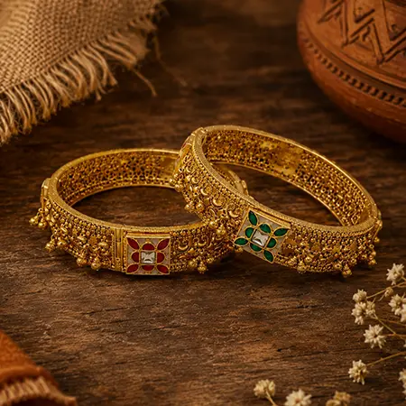 Meenakari & Kundan Jhalar Antique Bangles
