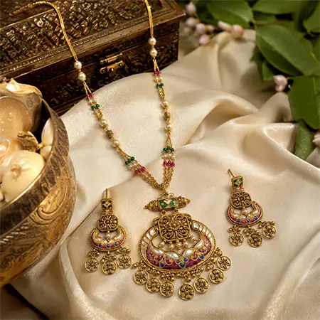 Heritage Pearl & Meenakari Gold Necklace Set