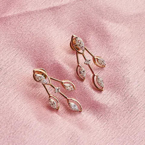 Marquise Diamond Leaf Drop Earrings in Rose Gold