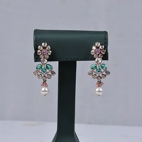 Polki Floral Drop Earrings