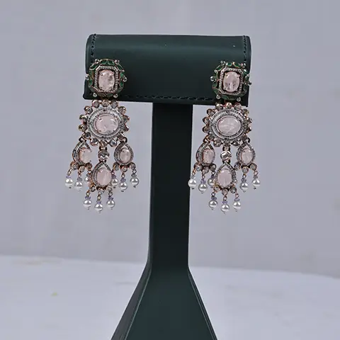 Polki Pink Stone Earrings