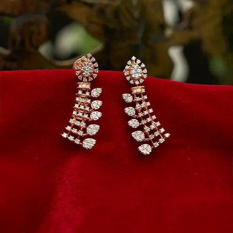 Diamond Ladder Drop Earrings with Pear Accents in Rose Gold