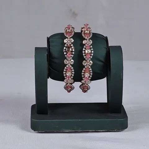 Polki Diamond Bangles with Pink Stone Accents in Rose Gold