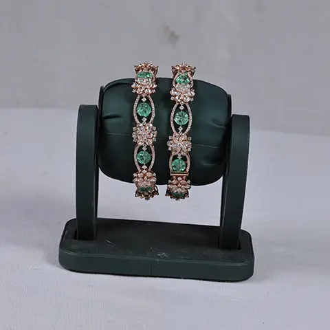 Rose Gold Emerald & Diamond Bangles Pair