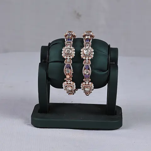 Rose Gold Polki Diamond & Amethyst Bangles Pair