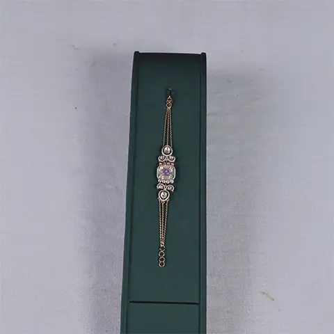 Antique Gold Polki Diamond & Lavender Stone Chain Bracelet