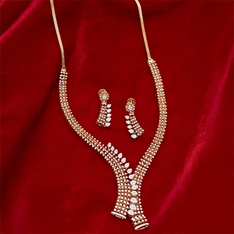 Diamond Crossover Necklace Set with Pear Accents in Rose Gold