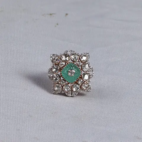 Rose Gold Polki Diamond & Carved Emerald Cocktail Ring