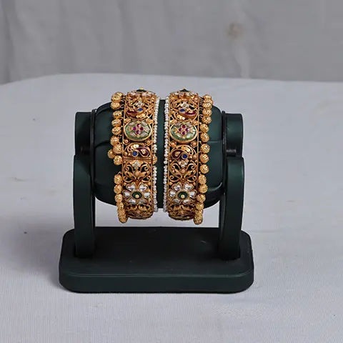 Gold Meenakari Kundan Bangles