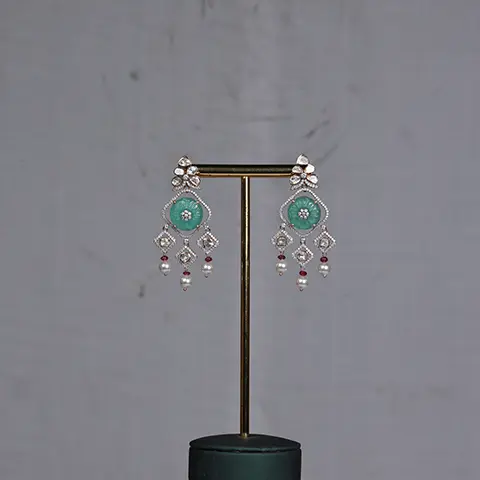 Carved Green Flower Earrings