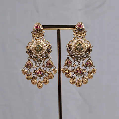 Gold Kundan Lotus Earrings