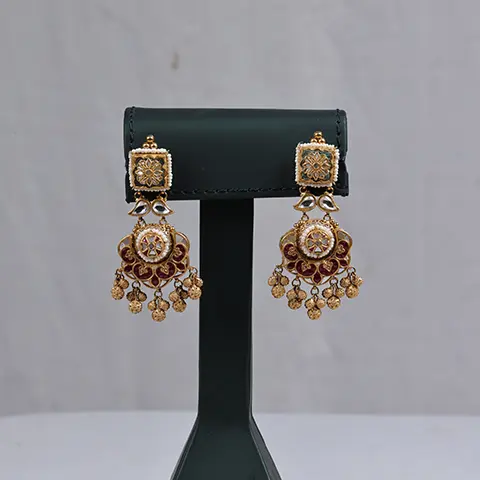 Gold Maroon Meenakari Earrings