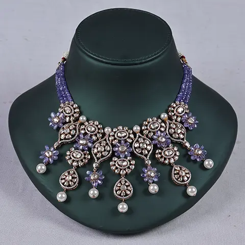 Polki Lavender Bead Necklace