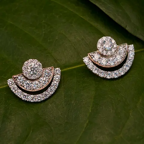 Tiered Crescent Diamond Stud Earrings in Rose Gold
