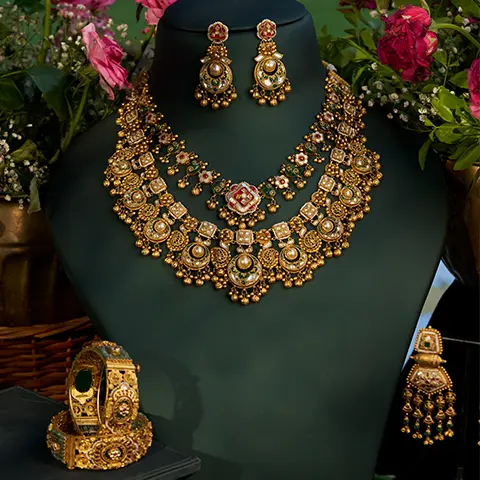 Layered Antique Gold Necklace Set