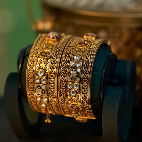 Antique Gold Bangles with Kundan-Style