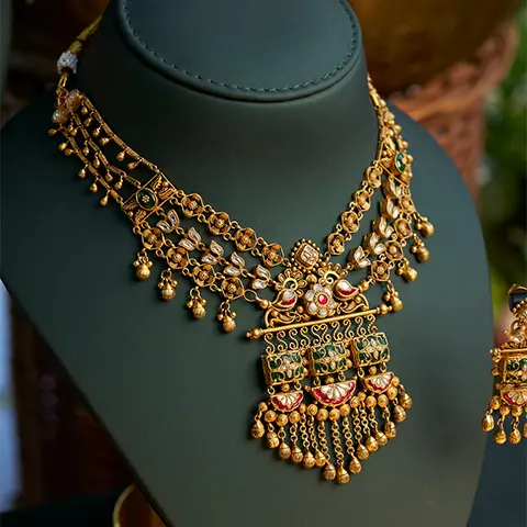 Gold Meenakari Necklace set