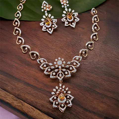 Diamond Leaf and Flower Necklace Set