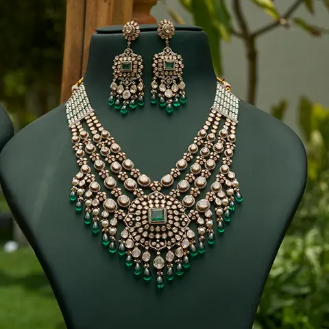 Polki Diamond Layered Bridal Necklace Set