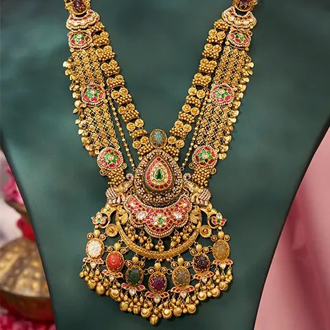 Antique Gold Long Haar with Multicolour Stone