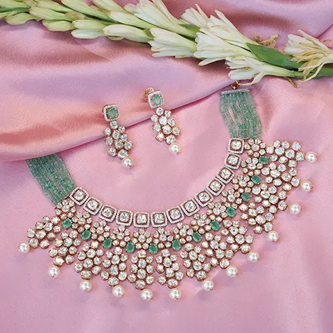 Diamond Floral Cluster Choker Necklace Set