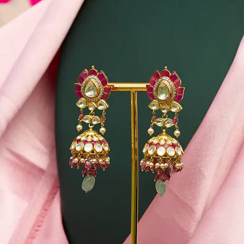 Kundan-Style Gold Jhumka Earrings