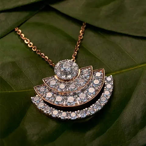Tiered Crescent Diamond Pendant with Chain in Rose Gold