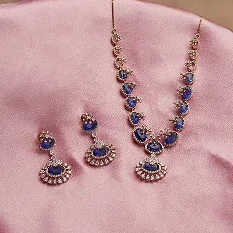 Blue Sapphire-Toned Diamond Necklace Set